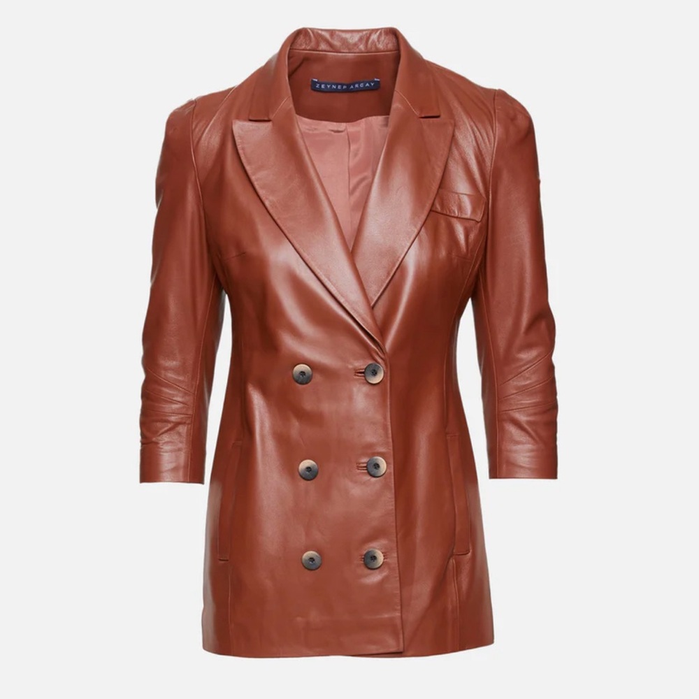 Zeynep Arcay leather blazer size 34 (US size 2). Tag attached. Brown - Picture 1 of 8